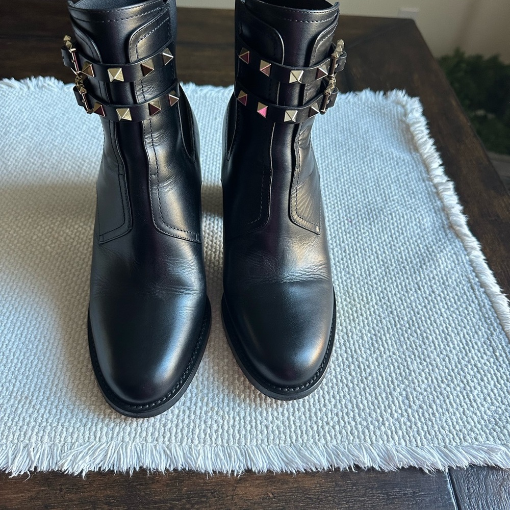 Valentino Garavani Black Ankle Boots with Gold Studs